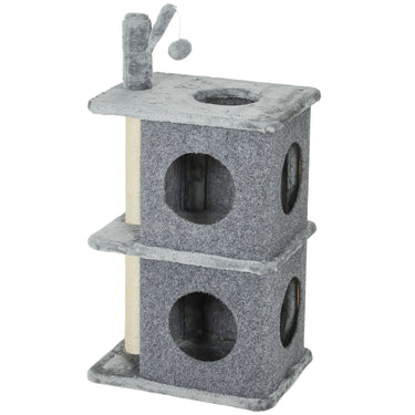 PawHut 31.5" Cat Tree, Multi-Level Cat Tower with 2 Condos and Soft Plush Perches for 1-2 Cats, Grey