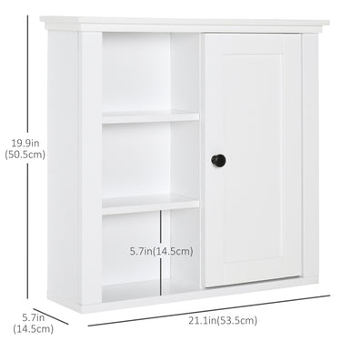 HOMCOM Bathroom Wall Cabinet, Wall Mounted Medicine Cabinet with 3 Open Shelves and Storage Cupboard for Laundry Room, White