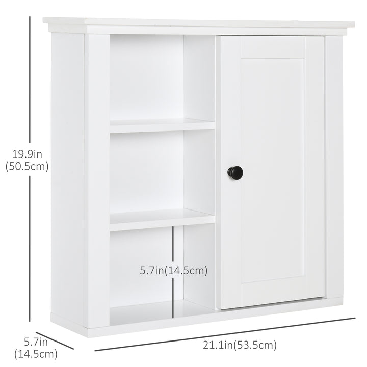 HOMCOM Bathroom Wall Cabinet, Wall Mounted Medicine Cabinet with 3 Open Shelves and Storage Cupboard for Laundry Room, White