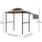 Outsunny 8' x 5' Grill Gazebo, Double Tiered Barbecue Grill Gazebo Shelter with Side Awning, 2 Side Shelves, 6 Hooks, Khaki