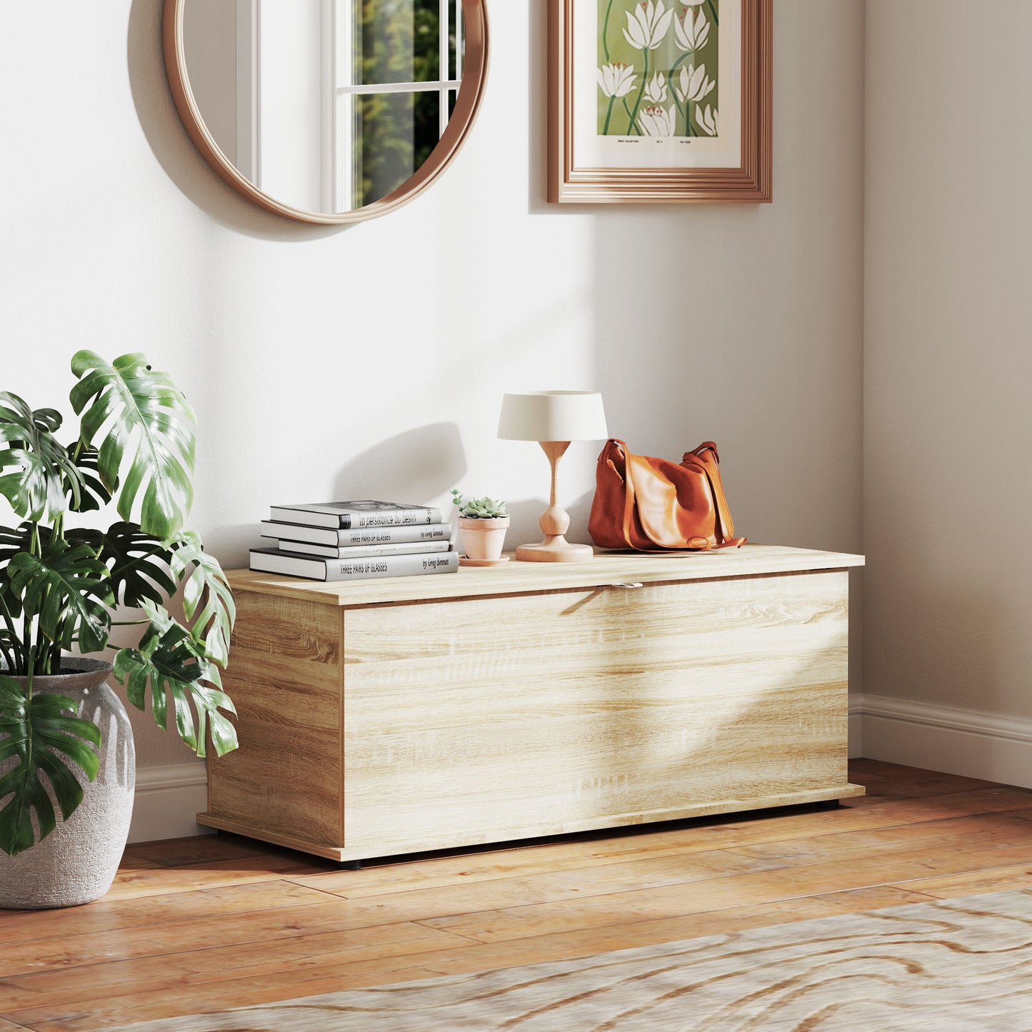 HOMCOM 39.5" Storage Chest with 2 Safety Hinges, Storage Box Organizer with Flip-Top Lid, Entryway Storage Bench, Rustic Brown