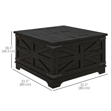 HOMCOM Farmhouse Coffee Table, Square Center Table with Flip-top Lids, Hidden Storage Compartment, Black