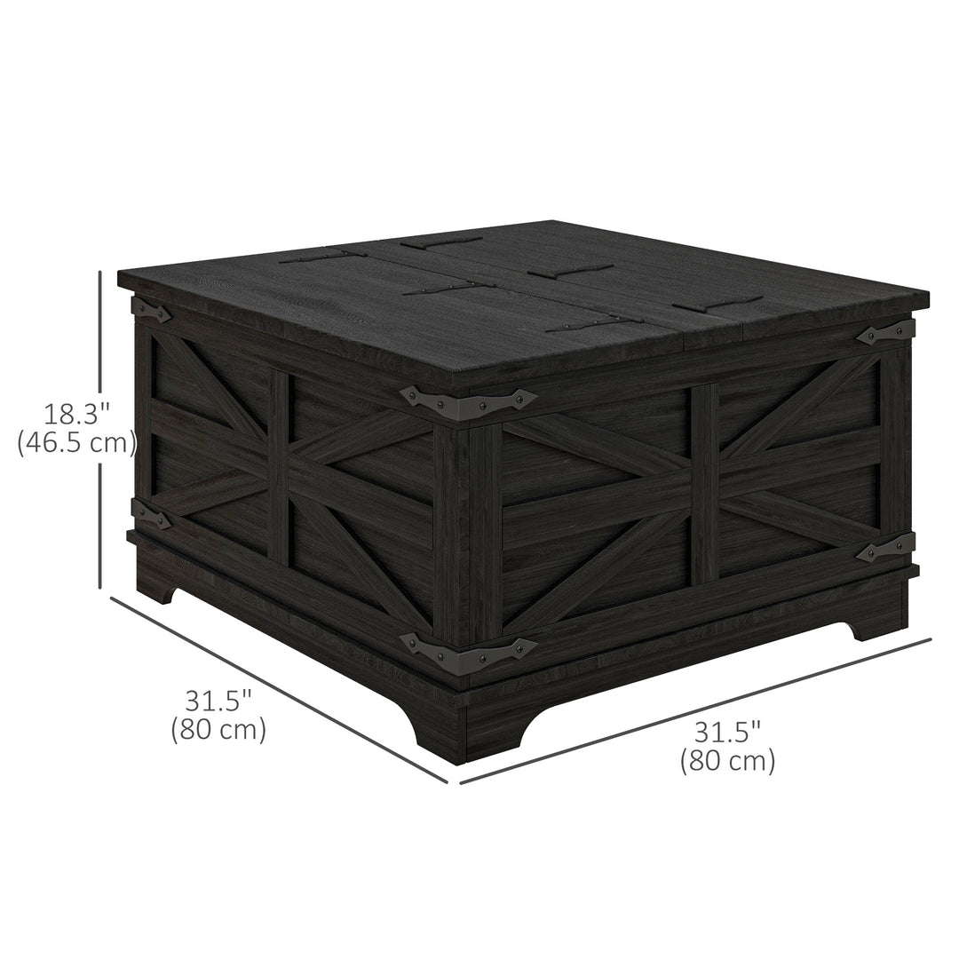 HOMCOM Farmhouse Coffee Table, Square Center Table with Flip-top Lids, Hidden Storage Compartment, Black