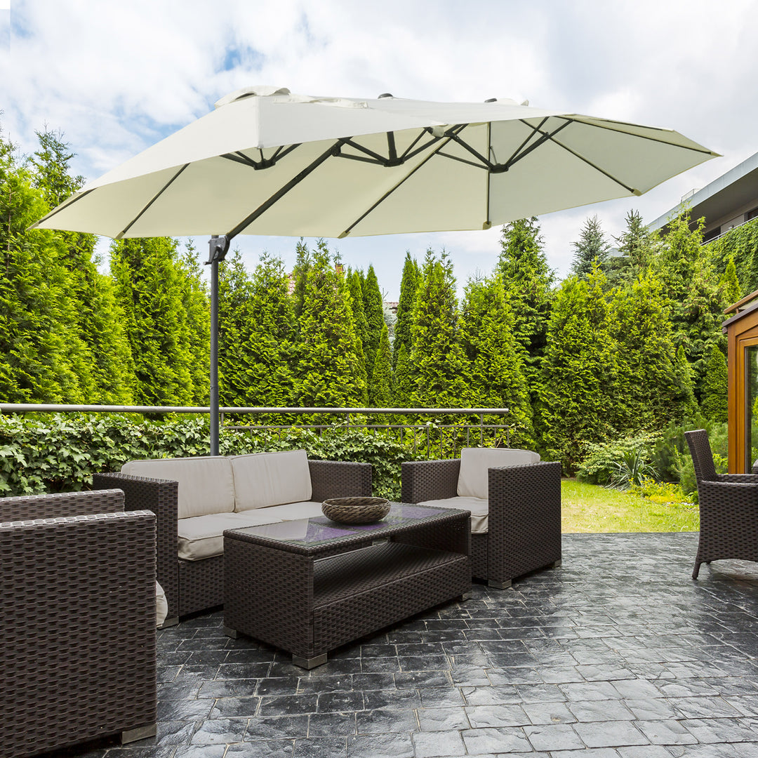 Outsunny Outdoor Patio Umbrella Offset Cantilever Umbrella with Twin Canopy Sunshade Umbrella with Lift Crank Grey