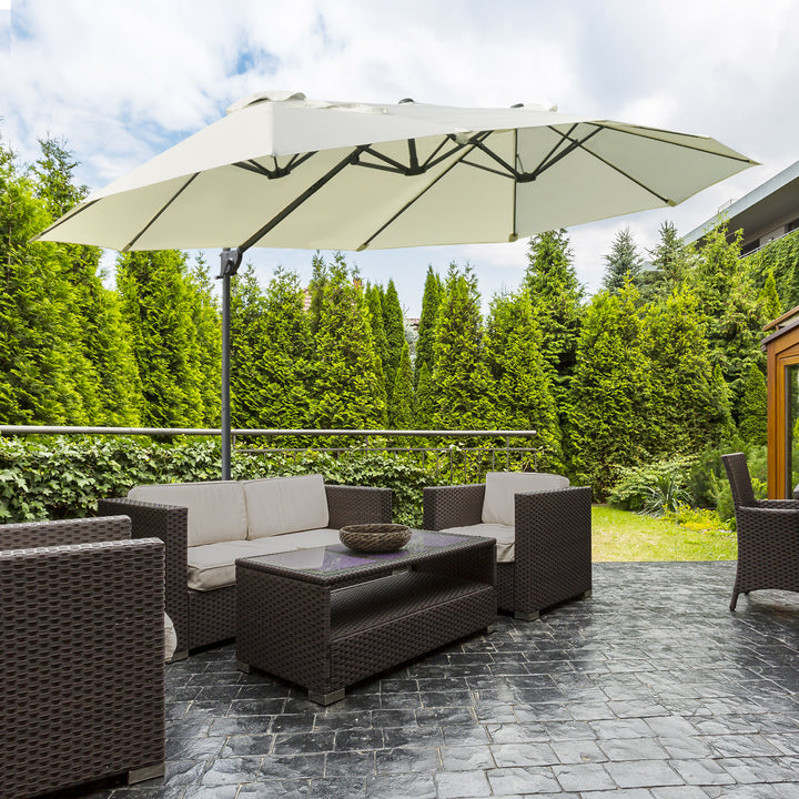 Outsunny Outdoor Patio Umbrella Offset Cantilever Umbrella with Twin Canopy Sunshade Umbrella with Lift Crank Grey