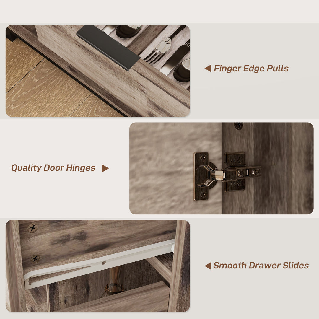 HOMCOM 47" Buffet Cabinet, Industrial Sideboard with 3 Doors, Drawer, 2 Adjustable Shelves for Living Room, Brown Wood Grain