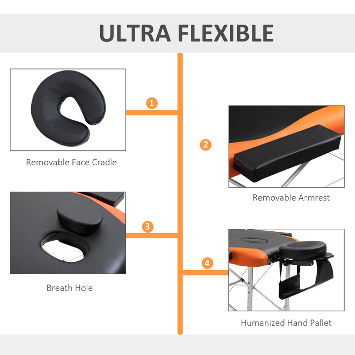 HOMCOM 85" 3 Section Foldable Massage Table Professional Salon SPA Facial Couch Bed (Black/Orange)