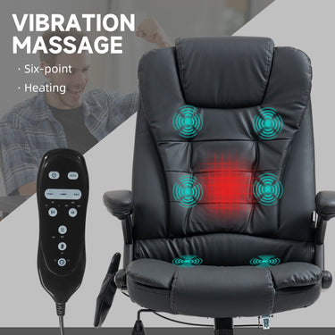 HOMCOM Executive Massage Chairs Heated High Back Reclining Office Chair Swivel Leather Adjustable Vibrating Furniture Black