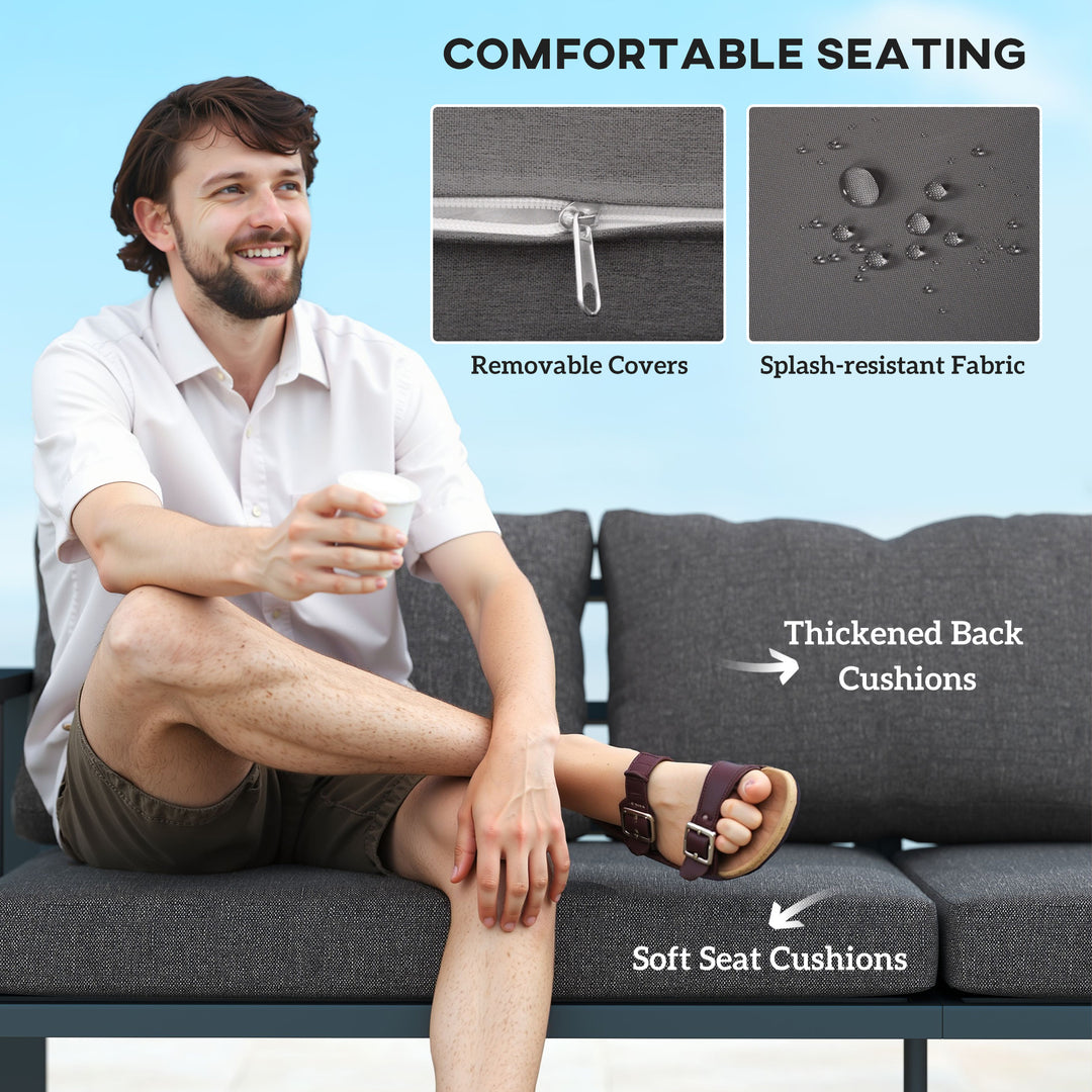 Outsunny Aluminum Garden Sofa, 3-Person Outdoor Couch, Backyard Furniture for 3-person with Cushions, 72.8" x 26" x 25.2", Grey