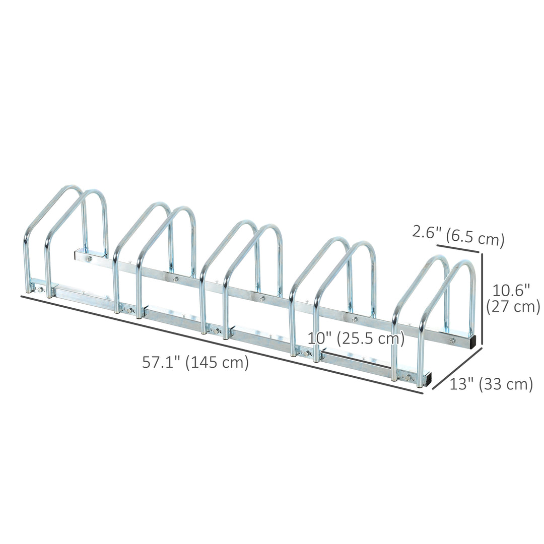 HOMCOM 5-Bike Bicycle Floor Parking Rack Cycling Storage Stand Ground Mount Garage Organizer for Indoor and Outdoor Use Silver