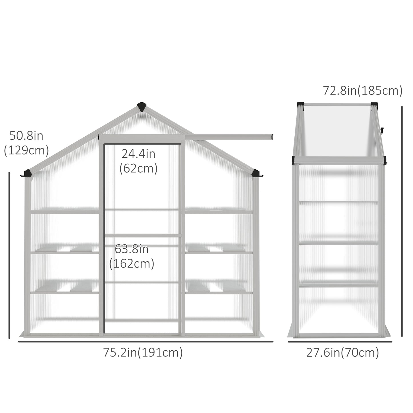 Outsunny 6.3' x 2.3' x 6.1' Outdoor Walk-in Greenhouse with 3-Tier Shelves, Garden Polycarbonate Green House Plants Flower Cold Frame with Aluminum Frame