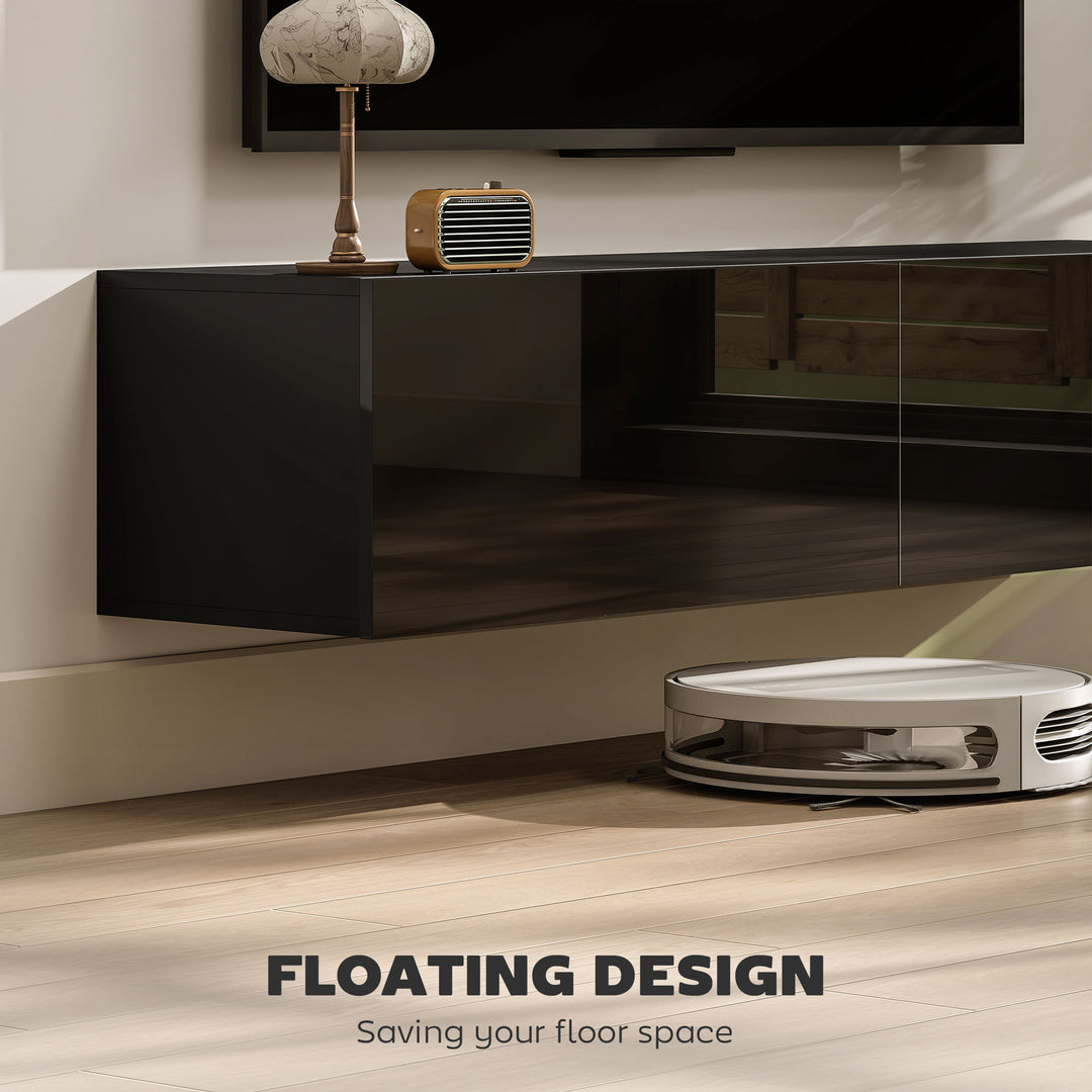 HOMCOM Floating TV Stand with Storage Cupboards for 45, 55, 65in TVs, Wall Mounted TV Console Entertainment Unit, White