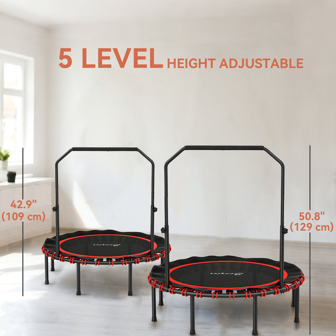 Soozier 48" Foldable Rebounder Trampoline, Mini Trampoline Indoor with Adjustable Handle, Quiet and Safe Bungee Rebounder