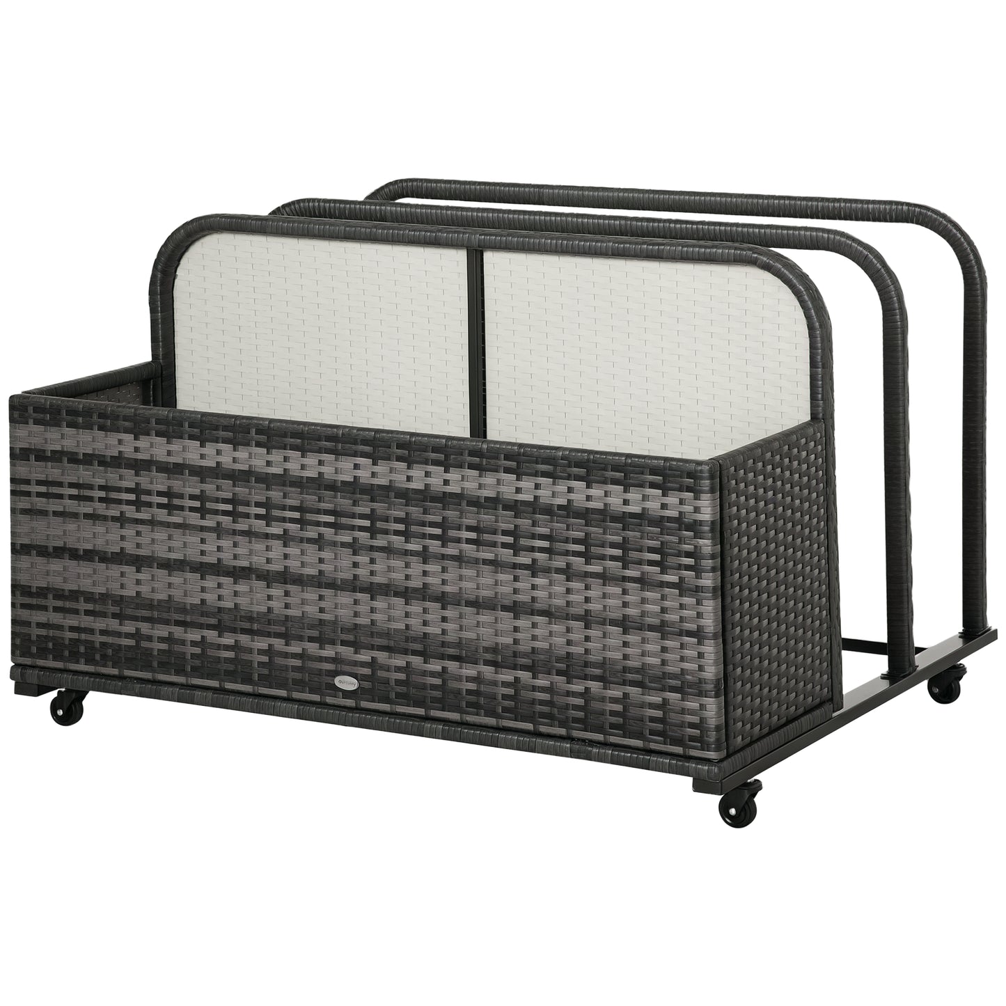 Outsunny Rolling Pool Storage Rattan Patio Furniture Outdoor Storage Wicker Organizer for Floats, Paddles, Balls, Towels, Brown