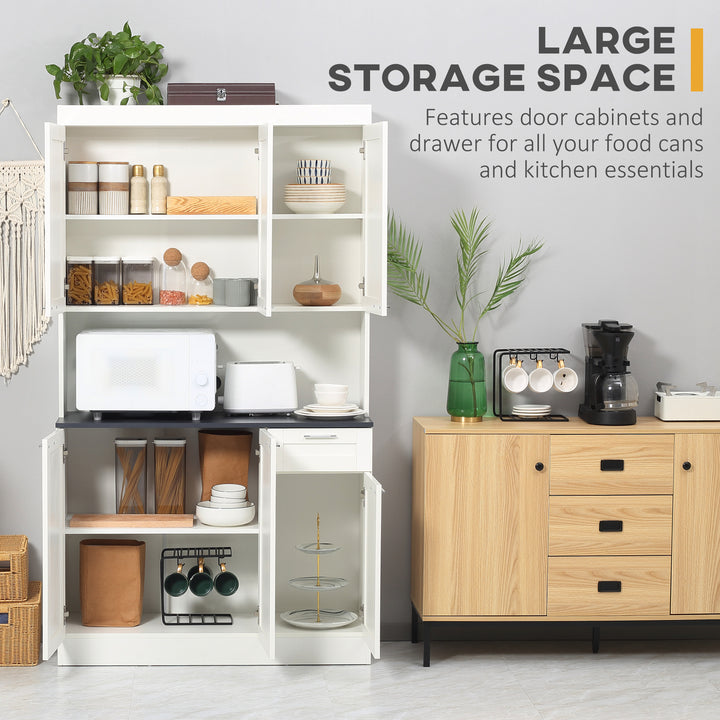 HOMCOM 71" Kitchen Pantry Cabinet, Storage Buffet with Hutch, Adjustable Shelves for Living Room, High Gloss White