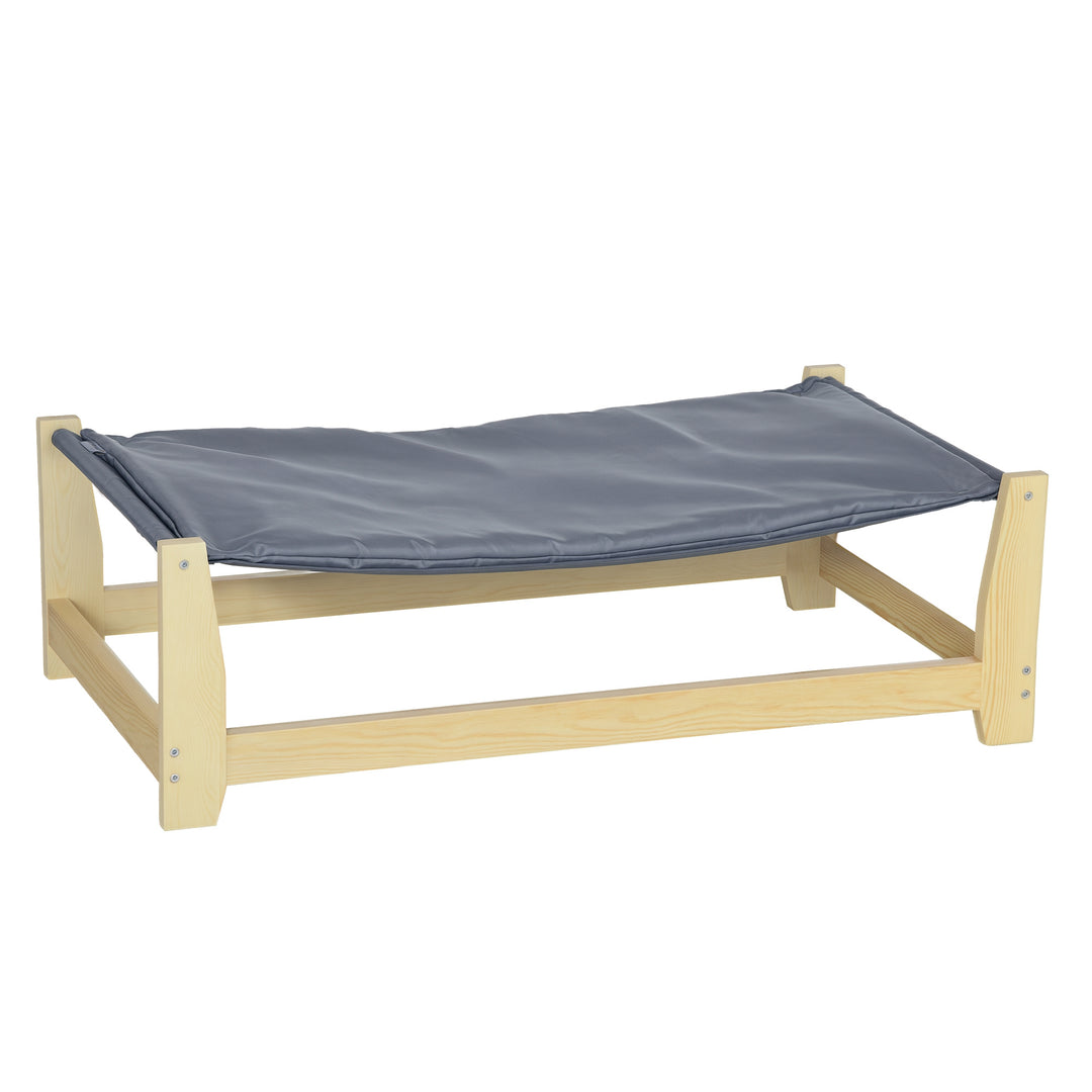 PawHut Raised Dog Bed with Washable Cushion, Elevated Pet Bed for Small & Medium Sized Dog Cat, Pine Wood Frame, 35.5" x 20" x 11"