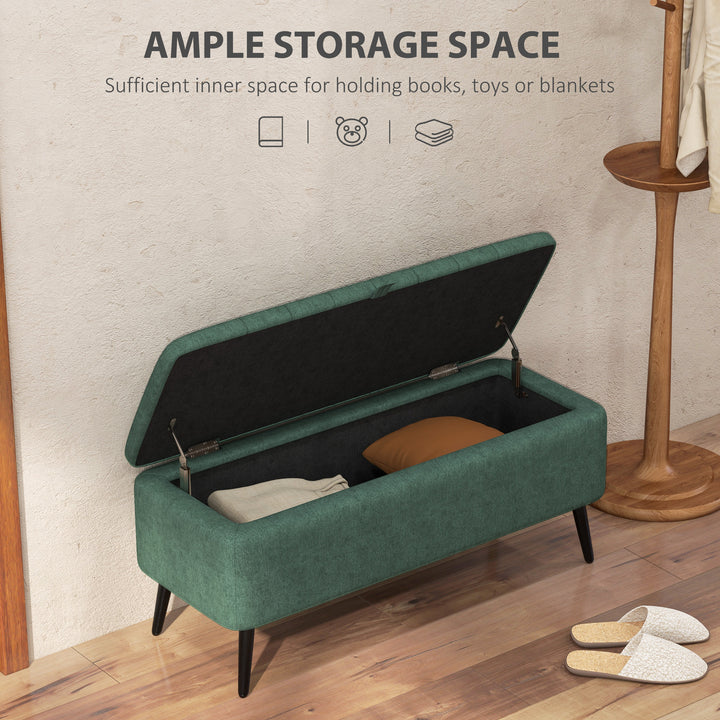 HOMCOM 40" Ottoman with Storage, Linen Upholstered Storage Ottoman Bench with Steel Legs for Living Room, Bedroom Grey