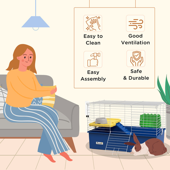 PawHut 18.5" Small Animal Cage with Water Bottle, Food Dish, Platform, Ramp, Black