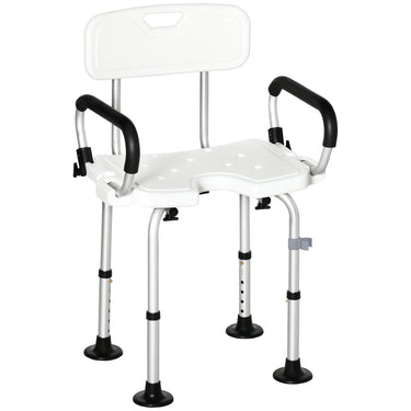 HOMCOM Adjustable Shower Chair, Bath Chair with U Shaped Seat, Anti-slip Shower Bench for Seniors, Tool-Free Assembly, 299lbs