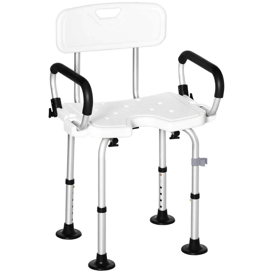 HOMCOM Adjustable Shower Chair, Bath Chair with U Shaped Seat, Anti-slip Shower Bench for Seniors, Tool-Free Assembly, 299lbs