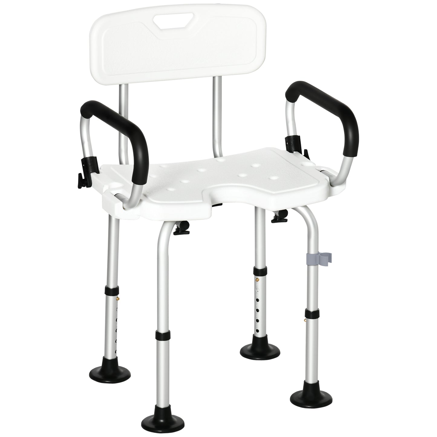 HOMCOM Bath Chair with Back, Adjustable Height Non-slip Shower Stool Bench Tool-Free Assembly Bathroom Aids, White