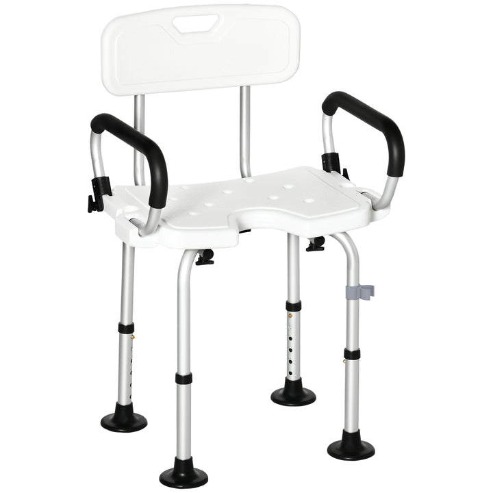 HOMCOM Adjustable Shower Chair, Bath Chair with U Shaped Seat, Anti-slip Shower Bench for Seniors, Tool-Free Assembly, 299lbs