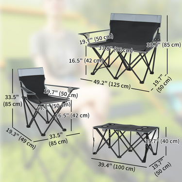 Outsunny 4 Piece Folding Camping Table and Chairs, Outdoor Lawn Chair Set w/ Table, Cup Holders for Hiking, Picnic, Grey