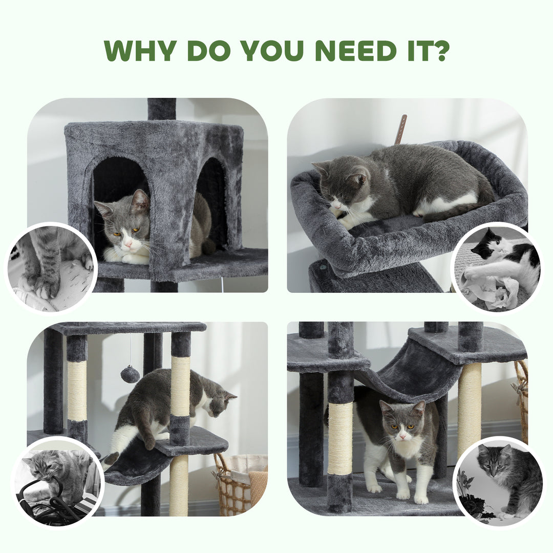 PawHut 69" Cat Tree, Multi-Level Cat Tower with 2 Condos, Plush Perch and Sisal Scratching Posts, Dark Grey