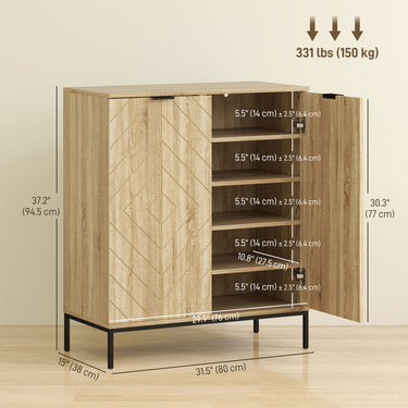 HOMCOM Shoe Storage Cabinet for 15 Pairs, Freestanding Shoe Cabinet with Doors and Adjustable Shelves for Hallway, Oak