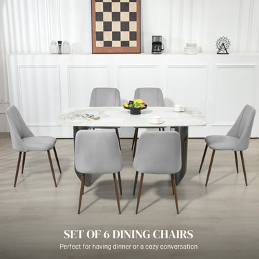 HOMCOM Upholstered Dining Chairs Set of 6, Velvet Accent Chair with Back and Wood-grain Steel Leg for Kitchen, Grey