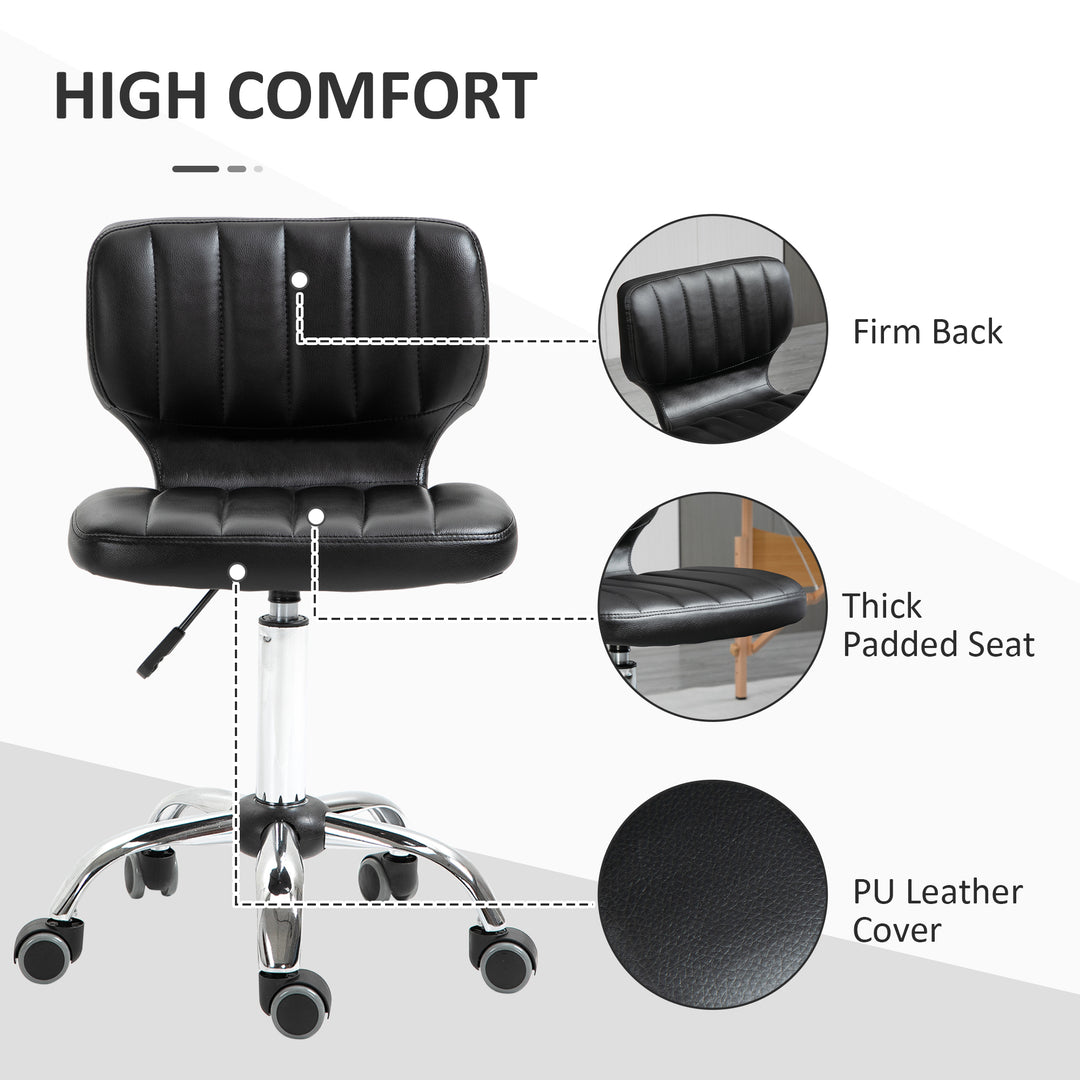 HOMCOM Height Adjustable Salon Stool, PU Leather Rolling Stool with Back, Wheels for Beauty, Spa, Tattoo, Home Office, Black