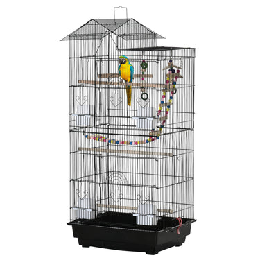 PawHut 39" Bird Cage for Budgie, Cockatiel, Conure, Small Birds, with Ladder, Swing, Toys, Perches, Tray, Feeding Bowls, Handle