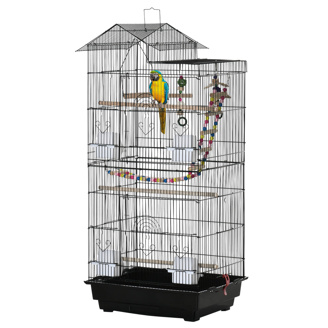 PawHut 39" Bird Cage for Budgie, Cockatiel, Conure, Small Birds, with Ladder, Swing, Toys, Perches, Tray, Feeding Bowls, Handle