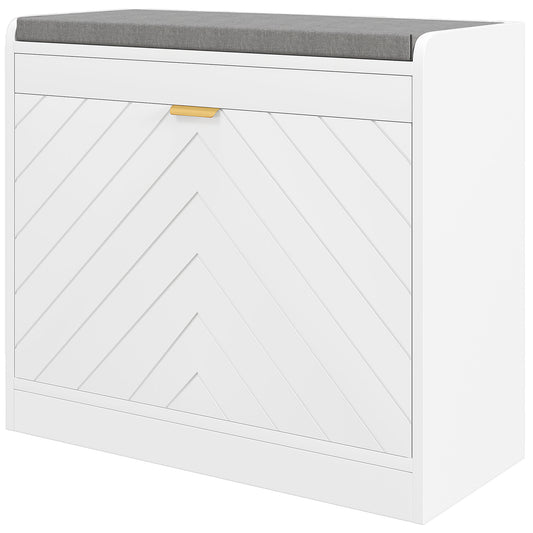 HOMCOM Shoe Storage with Seat, Upholstered Hallway Bench, Shoe Bench with Flip Drawer and Vent for 5 Pairs of Shoes