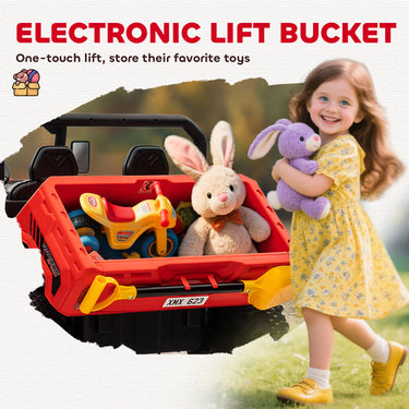 Aosom 12V Ride on Car with Electric Bucket, Two-Seater, Shovel, Remote Control, Spring Suspension, Horn, Music, Red