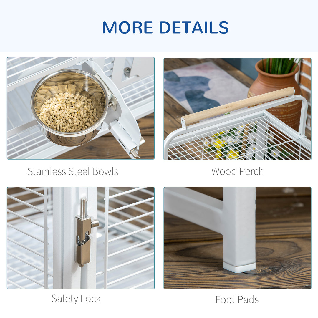 PawHut Bird Travel Carrier Cage for Parrots Conures African Grey Cockatiel Parakeets with Stand Perch, Stainless Steel Bowls, Pull Out Tray, Black