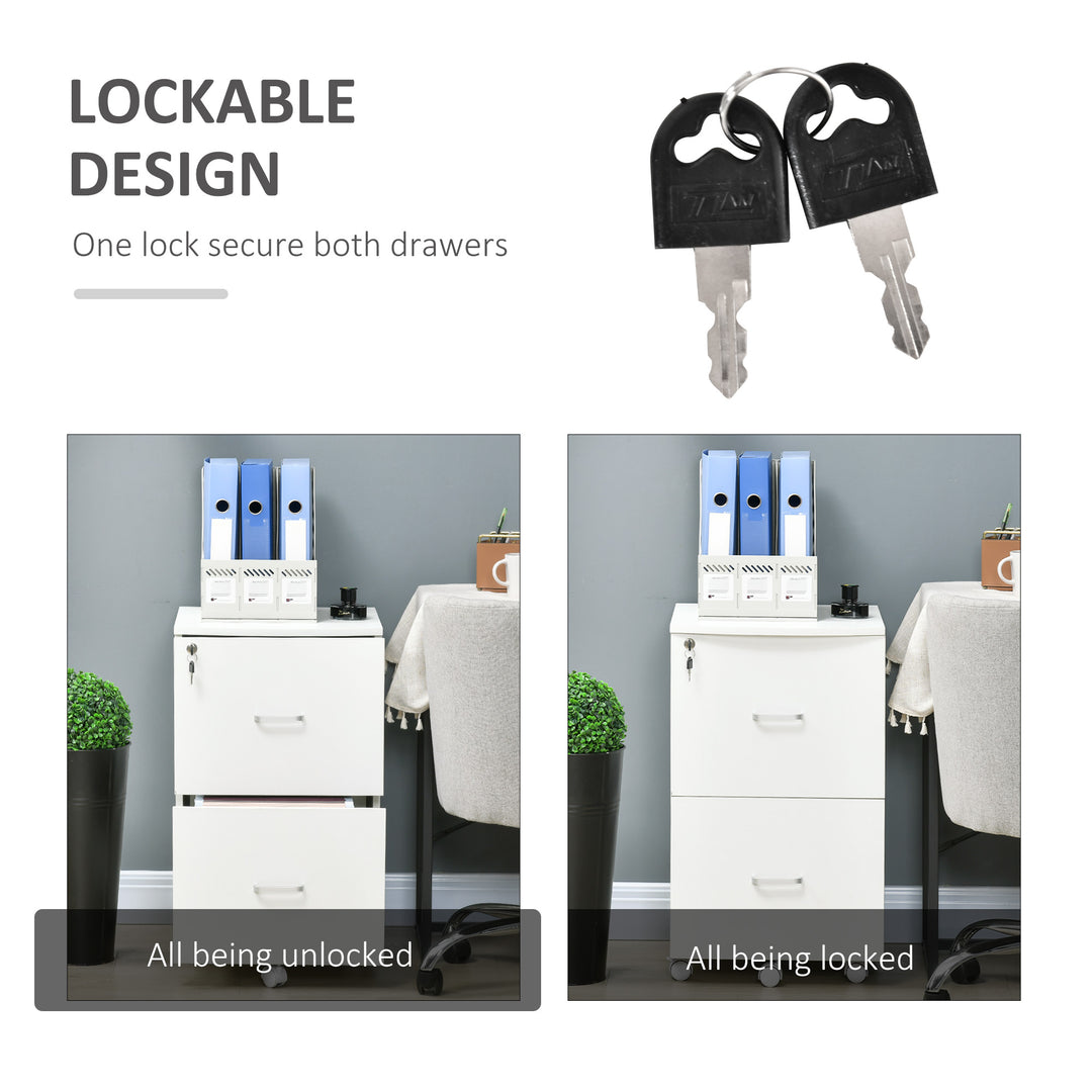 Vinsetto 2 Drawer Mobile File Cabinet with Lock, Wood Office Filing Cabinet with Locking Wheels for Letter and A4 Size, Black