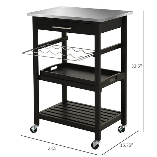 HOMCOM Room Essentials Portable Stainless Steel Top Kitchen Cart with Storage Drawer 3-Tier