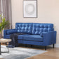 HOMCOM Mid-Century Sofa, Couch with Button-Tufted Back Cushion, Velvet Feel Fabric Upholstery, 2 Cylindrical Pillows and Rubber Wood Legs for Living Room, Dark Blue