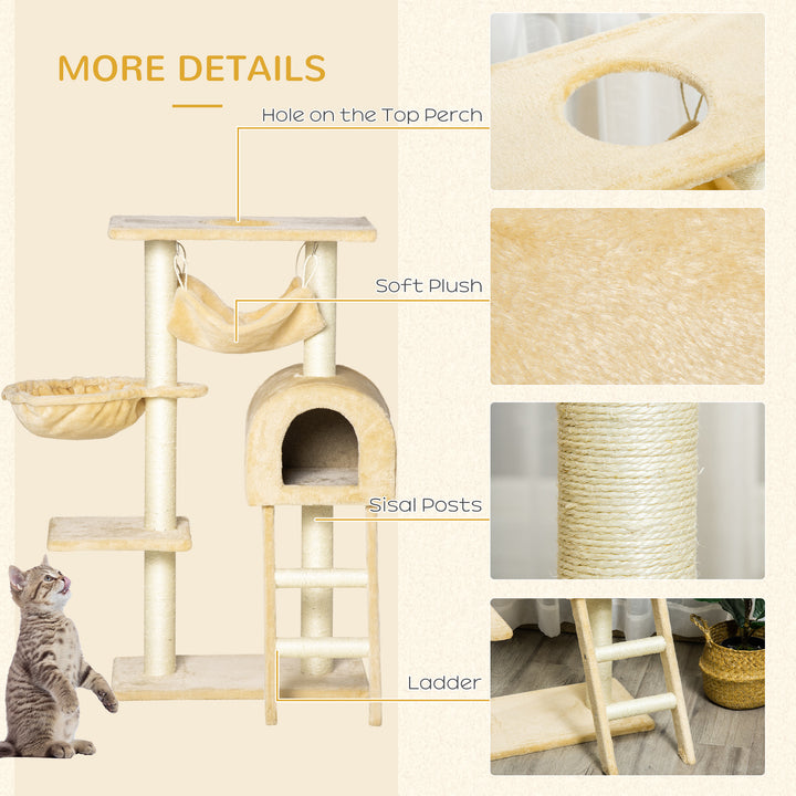 PawHut 39" Deluxe Cat Tree Tower Scratching Post Kitten Condo Activity Center Deep Cream