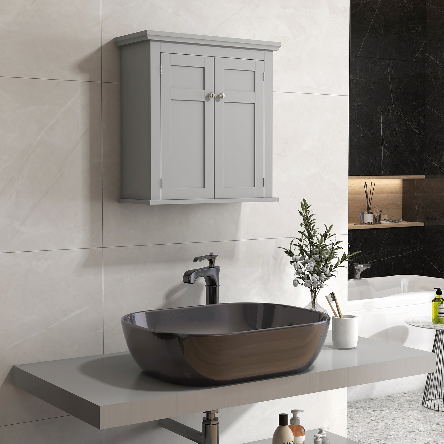 kleankin Bathroom Cabinet, Medicine Cabinet, Over Toilet Storage Cabinet with Adjustable Shelves for Entryway, Grey