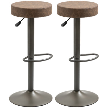 HOMCOM Modern Adjustable Bar Stools Set of 2, Swivel Barstool with Footrest, PU Leather Round Top for Kitchen, Brown