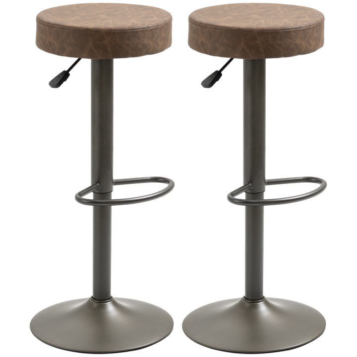 HOMCOM Modern Adjustable Bar Stools Set of 2, Swivel Barstool with Footrest, PU Leather Round Top for Kitchen, Brown