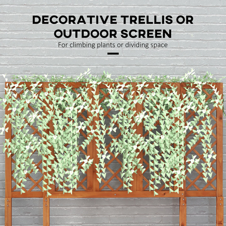 Outsunny Wood Outdoor Bench with Trellis for Climbing Plants and 2 Planter Boxes Garden Planter with Bench Privacy Panel Brown