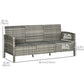 Outsunny 3-Seater Wicker Sofa, PE Rattan Outdoor Couch Conversation Furniture with Removable Cushions for Patio, Garden, Grey