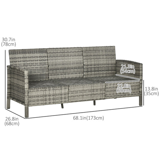 Outsunny 3-Seater Wicker Sofa, PE Rattan Outdoor Couch Conversation Furniture with Removable Cushions for Patio, Garden, Grey
