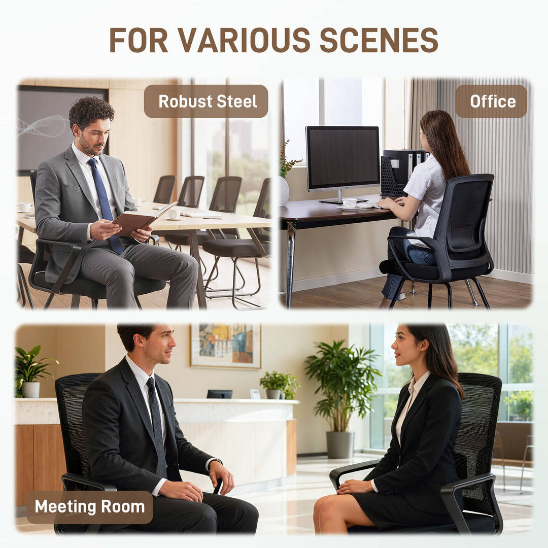 HOMCOM Waiting Room Chair, Desk Chair No Wheels with Mesh Back, Lumbar Support, Metal Base for Reception Room, Conference Room