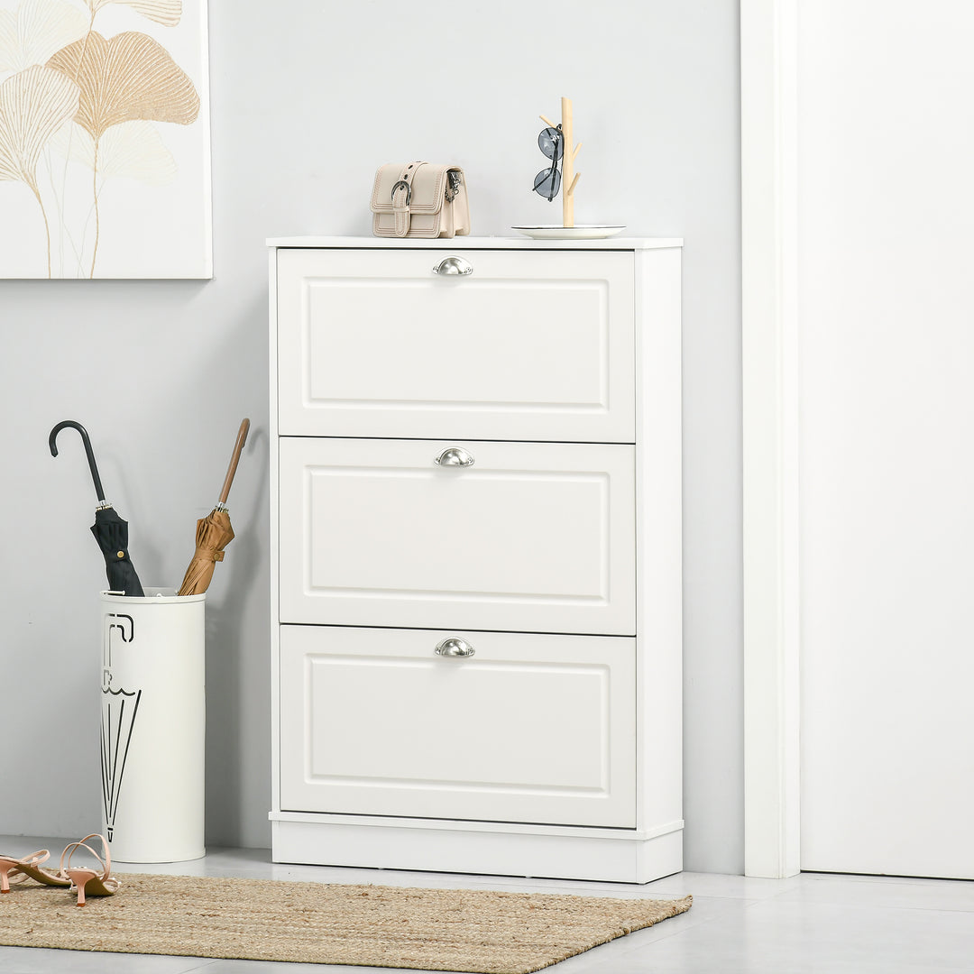 HOMCOM Shoe Cabinet with 3 Flip Drawers, Narrow Shoe Storage Cabinet, Holds 12 Pairs for Entryway, Hallway, White