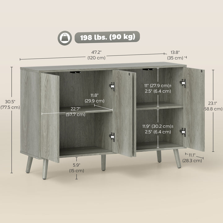 HOMCOM Buffet Cabinet with Storage, Modern Fluted Sideboard with Adjustable Shelves for Dining Room Living Room, Dark Brown