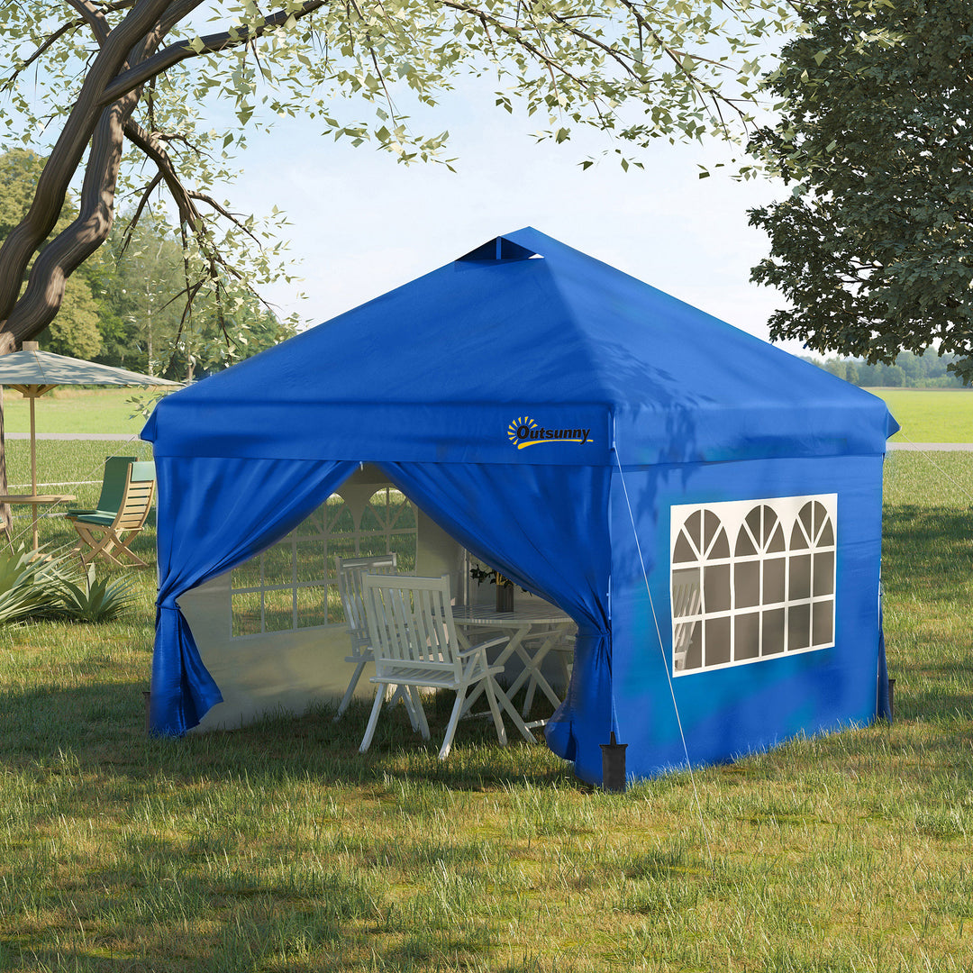 Outsunny 10' x 10' Pop Up Canopy Tent, Instant Sun Shelter, Tents for Parties, with Wheeled Carry Bag, Blue